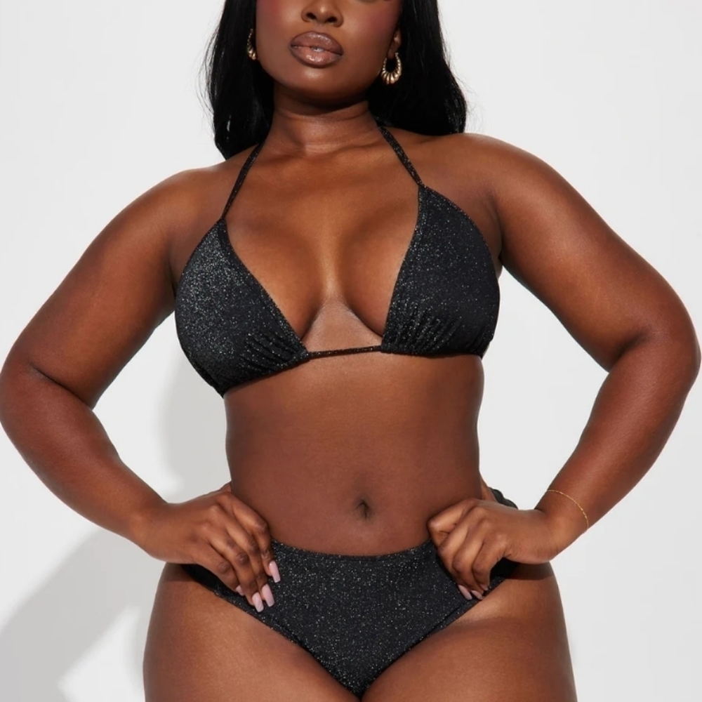 NWT Fashion Nova lurez sparkle Eve triangle 2 piece bikini B40